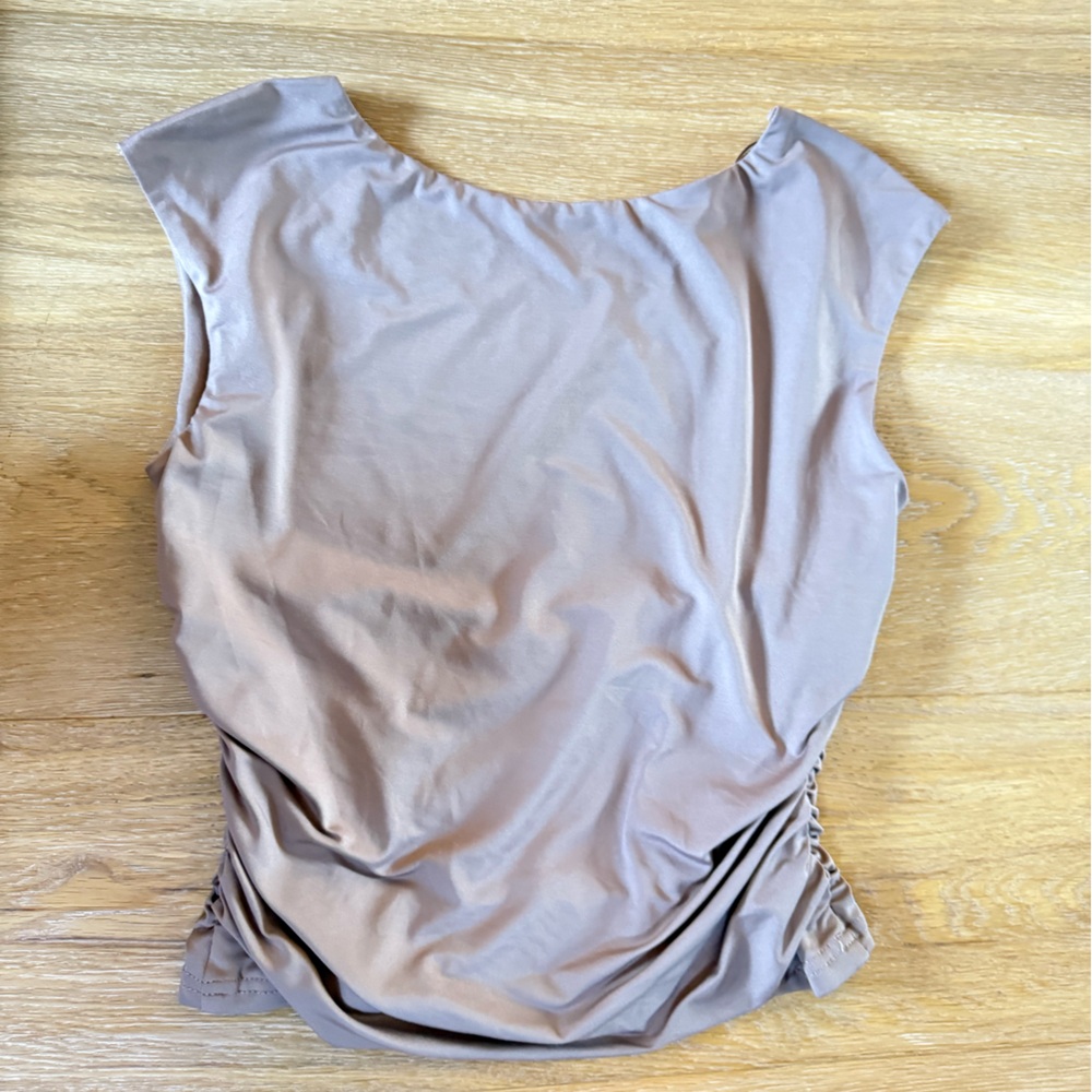 Isalis Taupe Ruched low Back Going Out Top